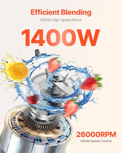 Image of VEVOR Blender for Smoothies, 68 oz 1400W, Professional Blender with Powerful Motor, Multi-Functional Food Processing Blenders with Grinder Container for Smoothie /Milkshake /Juice, Fits for Kitchen