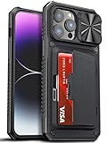 ATATOO for iPhone 14 Pro Max Case with Card Holder, Sliding Camera Cover, Military Grade Protective