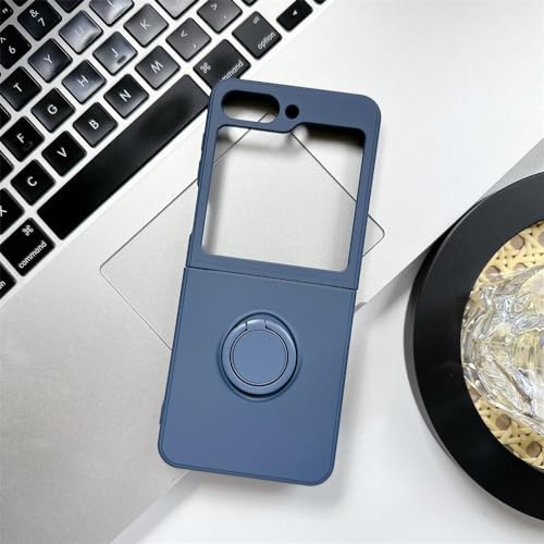 Coque Samsung Z Flip 5 4 3 en silicone liquide avec anneau magnétique bleu marine antichoc