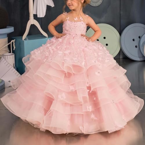 Flower Girl Dress 3D Butterflies Appliques Pageant Dresses for Girls Sparkling Tulle First Communion Dress2