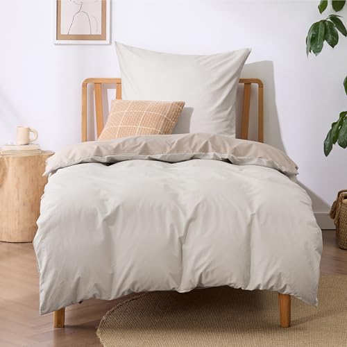 BEDSURE Juego de ropa de cama 135x200 2 piezas Beige - Juego de ropa de cama de algodón 135 x 200 cm, ropa de cama reversible de 2 piezas con funda de almohada de 80x80 cm, Oeko-TEX Juego de edredón