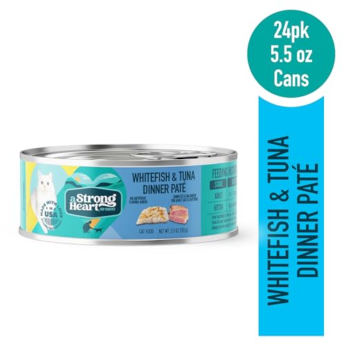 Image of A Strong Heart Canned Wet Cat Food, Whitefish & Tuna Dinner Pate - 5.5 oz Cans (Pack of 24), Made in The USA with Real Ocean Whitefish & Tuna