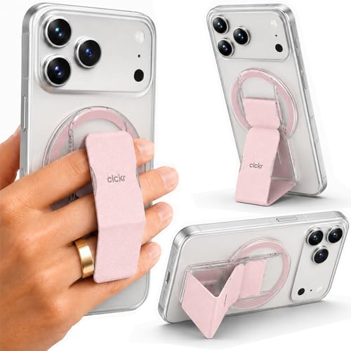 Sangle pour les doigts anti-chute avec béquille magnétique rose transparent pour iPhone 15 et 14