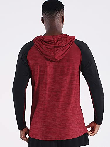 Neleus Men's Running Shirt Long Sleeve Workout Shirts With Hoods,5102,3 Pack,Dark Grey/Slate Grey/Red,Large #TOP3