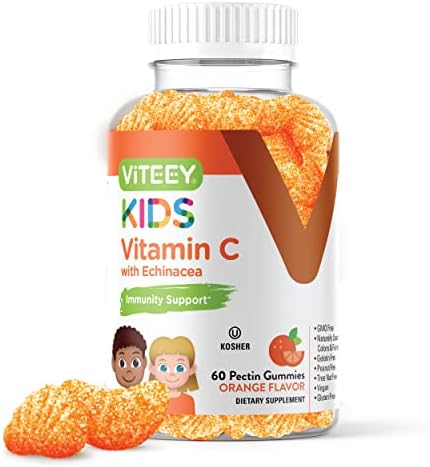 Vitamin C Gummies with Echinacea Formulated for Kids [Immune Support Booster] Herbal Dietary Vitamin Supplements, Vegan, Pectin Based, Gelatin Free, Gluten Free, Non GMO, Orange Flavor Chewable Gummy