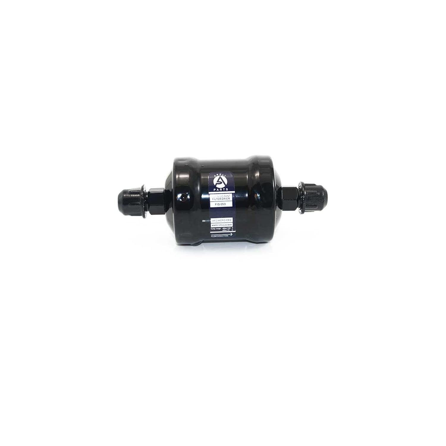 Appli Parts APFD-053 3/8 in Liquid Line Refrigerant AC Filter Drier hvac Refrigeration 053 SAE Flare connection universal unidirectional 4-1/2 in long 2 in wide