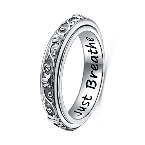 Ladytree Anxiety Relieve Rings 925 Sterling Silver Spinner Fidget Ring Worry Stress Relieving Boredom ADHD Autism Ring Platinum Plated Jewelry Birthday Gifts for Women Men