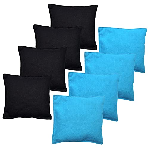 JMEXSUSS Weather Resistant Standard Corn Hole Bags, Set of 8 Regulation Professional Cornhole Bags for Tossing Game,Corn Hole Beans Bags with Tote Bag(Black/Light Blue)