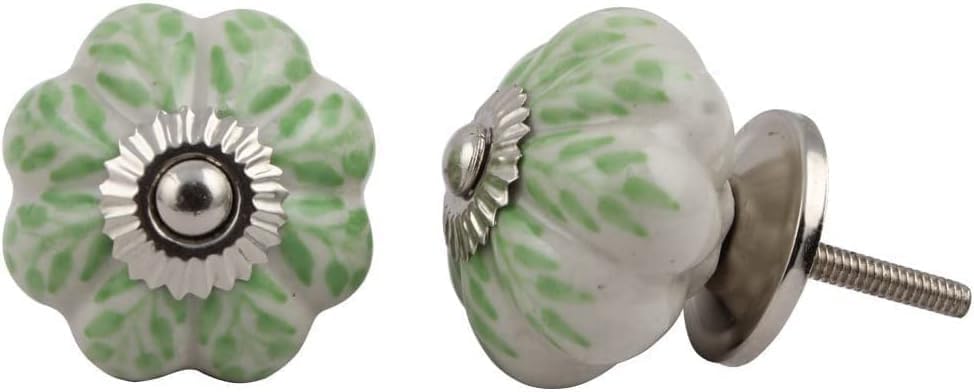 Boutons de placard en céramique blanche et verte style vintage chic pour meuble de cuisine