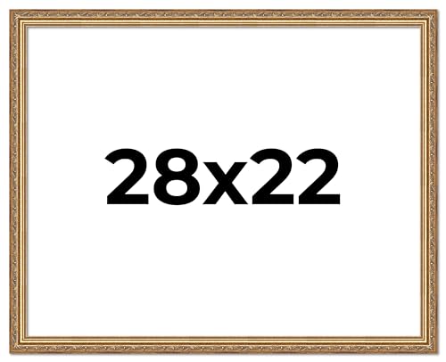 Poster Palooza 28x22 Traditional Antique Gold Complete Wood Picture Frame with UV Acrylic Plexiglass, Foam Board Backing & Hardware Included