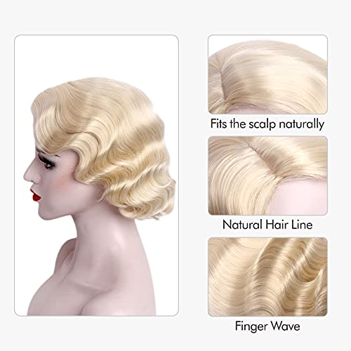 Medisifa Blonde 1920S Wig For Women Short Finger Wave Party Wig Synthetic Full Vintage Wigs For Womens Lady Cosplay Costume Fancy Dress 20S Flapper Wig #TOP2