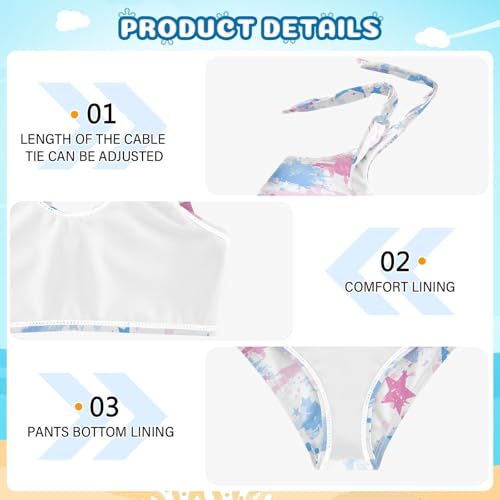 4th July American Independence Day Watercolor Girl Two Piece Kids Bikini Set Quick-Dry Swimsuit Swimwear Adjustable4