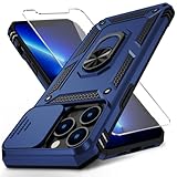 for iPhone 12 Pro Max Case with Camera Lens Cover, HD Screen Protector, 10 FT Military Grade Drop Protection, Magnetic Ring Holder Kickstand Protective Phone Case for iPhone 12 Pro Max ,Navy Blue