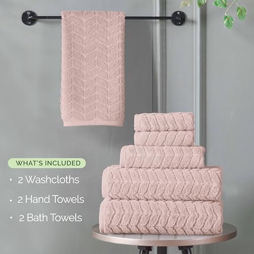 Image of Elegant Comfort Luxury 6-Piece 100% Turkish Cotton Jacquard Braided Textured Premium Hotel Quality Towel Set- Soft and Absorbent, Includes 2 Bath Towels, 2 Hand Towels and 2 Washcloths, Dusty Pink