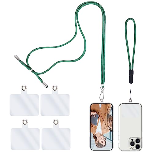 simarro Universal Cell Phone Lanyard, 2 Phone Chains with 4 Transparent Replacement Mobile Phone Straps Adjustable Nylon Neck Strap for All Smartphone Compatible with Most Phone Cases (Green)