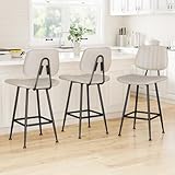 Raynesys 24-Inch Leather Bar Stools Set of 3, Counter Height Barstools with High Backrest，Bar Chairs for Kitchen Island with Heavy Duty Metal Base, Beige