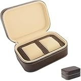 DRWG オーストリッチ型押し本革時計ケース 1 本腕時計専用収納ボックス アクセサリーケース兼ジュエリーボックス 携帯用ジュエリーポーチ ピアス・ネックレス・指輪置き機能付き 旅行・出張・持ち運びに最適 (コーヒー,時計と指輪の収納)