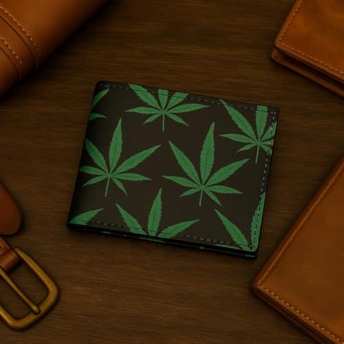 MARSHAL Printed Marijuana Leaf RFID Blocking Genuine Leather Bifold Wallet with Gift box4