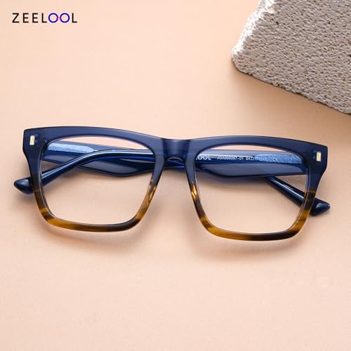 Image of Zeelool Rectangle Glasses Frames for Men, Acetate Eyeglasses Eyewear Frame with Clear Lens & Metal Hinges ZJGA996987-01