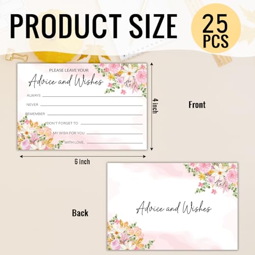HQLOW 25 PCS Pink Floral Wedding Advice Cards for Bridal Shower, Advice and Wishes for the Mr and Mrs, Party Decorations-02