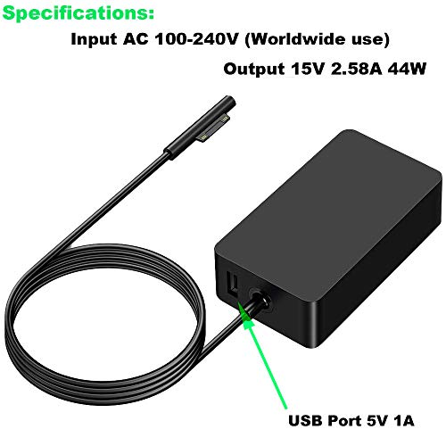 Surface Charger, 44W 15V 2.58A Power Supply Ac Adapter Charger For Microsoft Surface Pro 3/4/5/6/7, Surface Laptop 3/2/1, Surface Go/Book, With 6Ft Power Cord #TOP1