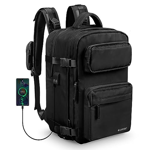 LIVACASA Waterproof Travel Backpack for Women, 40L Airline Approved Carry on Laptop Backpack with Compartment and USB Port