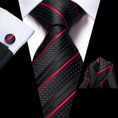 Corbata de seda rayada negra y roja para hombre miniatura 2