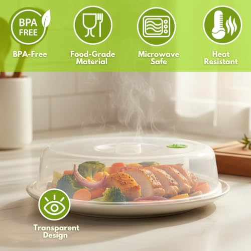 Image of Flexzion Microwave Plate Covers Set of 5 - BPA-Free Microwave Cover with Adjustable Steam Vent, Dishwasher Safe Microwave Splatter Cover, Transparent Plastic Food Covers for Microwave Cooking
