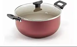 Panela Caçarola Teflon Antiaderente + Tampa De Vidro No 20 (Cereja e bege)