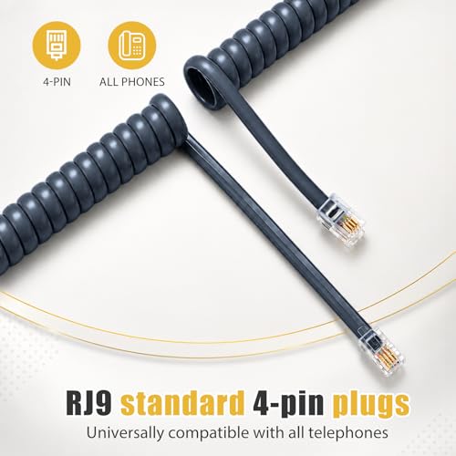Image of Comtrue Phone Cords for Landline, 2-Pack, Telephone Handset Cords | Dark Gray, Universally Compatible, Tangle-Resistant, Noise-free, Go-to Length, Ideal for office & home