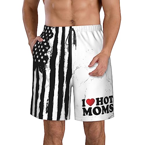 I Love Hot Moms Men's Swim Trunks Board Shorts Men's Beach Shorts L