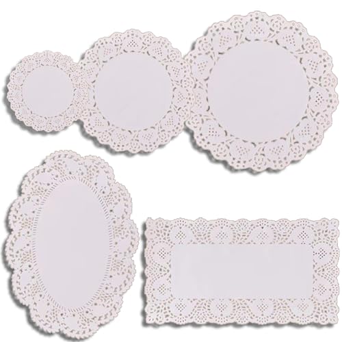 250 Pcs Paper Doilies, Multi-size Doilies Lace Paper, White Lace Round Rectangle Oval for Tables Plates Cakes Desserts Crafts(5.5″, 7.5″, 9.5″, 6.5 * 9″, 7.5 * 11.8″)
