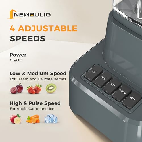 Image of NEWBULIG 6.8 Cup Professional Blender for Smoothies, Full-Size Kitchen Blender with 850 Peak Watts & 54oz Large Glass Pitcher, 4 Speeds with Pulse for Ice Crushing Frozen Fruits, Dishwasher Safe