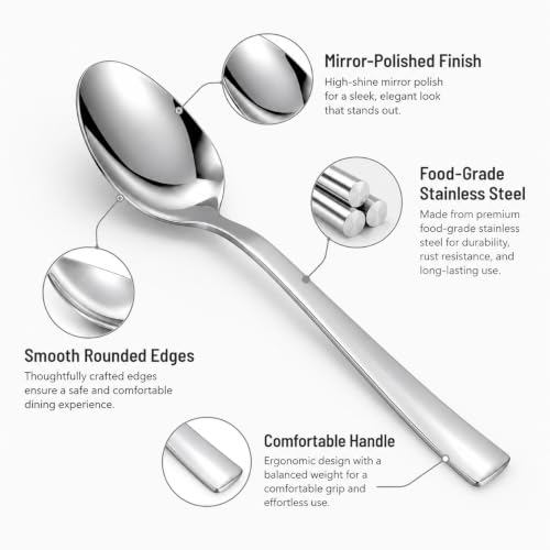 Image of SANTUO 8-Piece Dinner Spoon Set, Stainless Steel Spoons, Mirror Polished Dishwasher Safe Table Spoons for Soup, Cereal, Rice, Kitchen and Restaurant