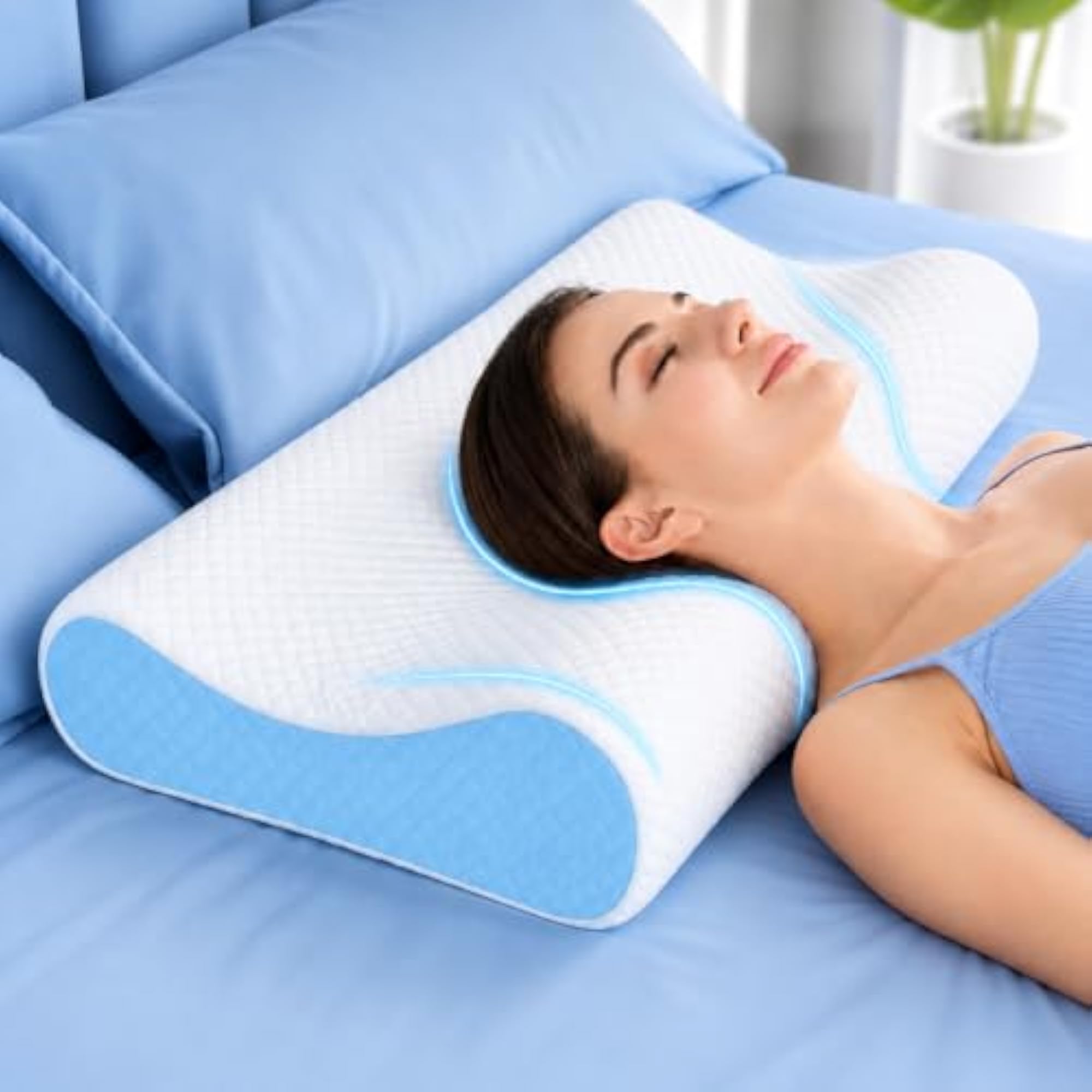 Memory Foam Cervical Pillow for Neck Pain Relief, Sky Blue