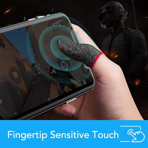 Image of TROXXON Thumb & Finger Sleeve for Mobile Game with Super Conductive Fiber Fabric, Anti-Sweat & Breathable for PUBG, Garena Free Fire, Rules of Survival, Knives Out (2 Pairs with Black Pouch)