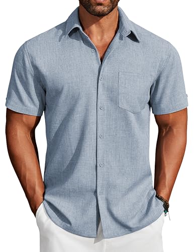 COOFANDY Kurzarmhemd Herren Bügelfrei Sommer Shirts Regular Fit Leicht Strandhemd Casual Urlaub Hemd Mit Brusttasche Dunkelblau L