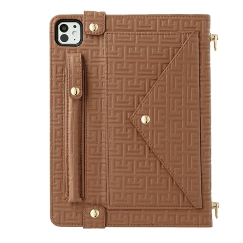 Étui iPad mini 7 antichoc résout le risque de chute avec sa sangle bandoulière cuir marron