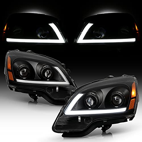 ACANII - For [Halogen Model] 2007-2012 GMC Acadia Black LED Tube Projector Headlights Headlamps Pair Set Left+Right