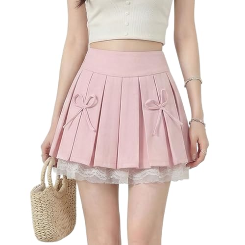 Jupe plissée kawaii Y2K à nœud et short intégré pour style patineuse tendance