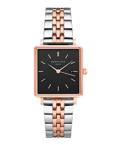 Damen Analog Uhr The Boxy Schwarz Silber Roségold Duo QVBSD-Q016