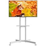 BONTEC Mobile TV Stand on Wheels, Rolling TV Cart with Locking Wheels for 32-85” LED, LCD, OLED Flat & Curved TVs, Tilt, Height Adjustable, Max VESA 600x400mm, 55kg Capacity, Laptop Shelf, Black,White