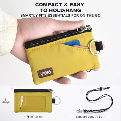 Image of RFID Blocking Travel Wallet with Adjustable Lanyard, Small Nylon Zipper Pouch and Badge Holder for ID, Credit Cards, Cash, Keys, Commuters (Dark Yellow)