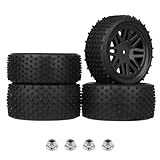 Hobbypark (4-Pack) 1/10 Scale Off Road Buggy Tires & Wheel Rims Set Front and Rear 12mm Hex Hubs with Foam Inserts for RC Hobby Car
