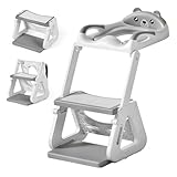 Thinkmax 補助便座 3in1 おまる 踏み台 折りたたみ ステップ付き 7段階高さ調整 トイレトレーナー 滑り止め トイトレ 子供用 アラウーノ対応（グレー）