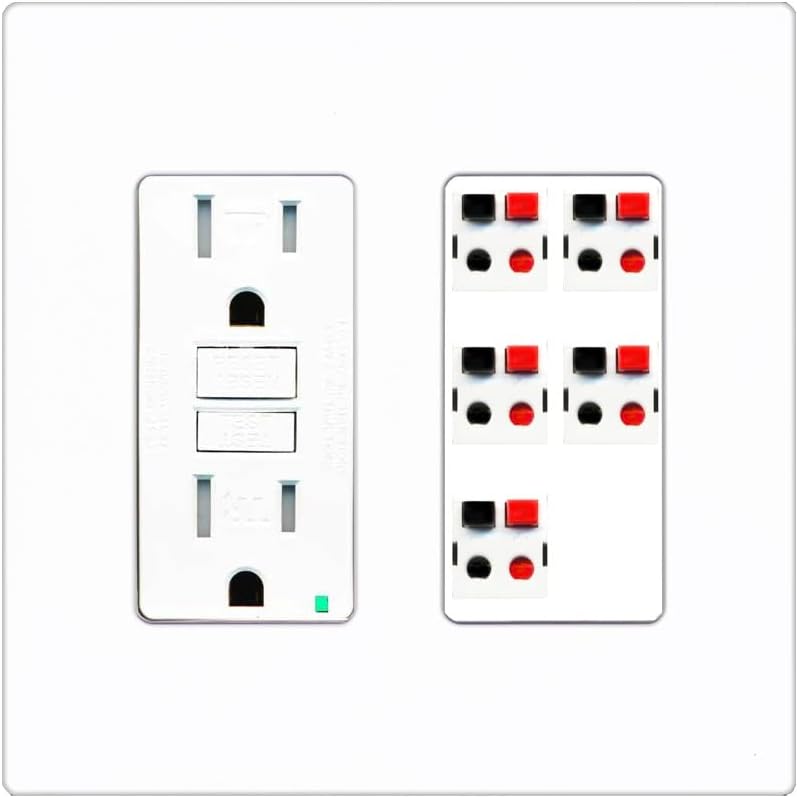 RiteAV 5 Port Speaker Wire Plug Jack Wall Plate - GFCI Outlet [White]