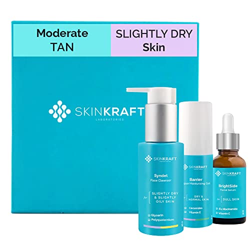 Image of SkinKraft Moderate Tan Removal Facial Kit For Slightly Dry Skin - Customized Skincare Kit - Cleanser + Moisturizer + Moderate Tan Serum - For Women & Men - Dermatologist Recommended (Pack Of 3)