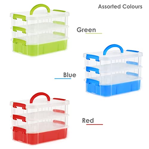 ABOUT SPACE 3 Tier Virgin Plastic Carry Box for Storage with Removable Tray - Transparent Medicine Organizer with Lid & Latch Buckles Stackable Box for Stationery (Assorted - L 26 x B 17 x H 19 cm)