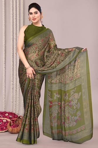 Image of MIRCHI FASHION Women Saree | Plain Weave Chiffon Abstract Printed Office Wear Sari with Blouse