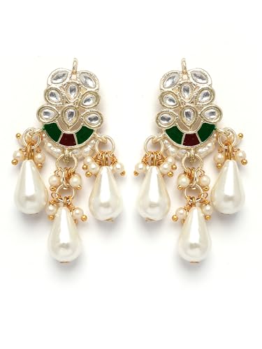 Image of Karatcart Red & Green Beaded Long Kundan Rani Haar Necklace Set for Women